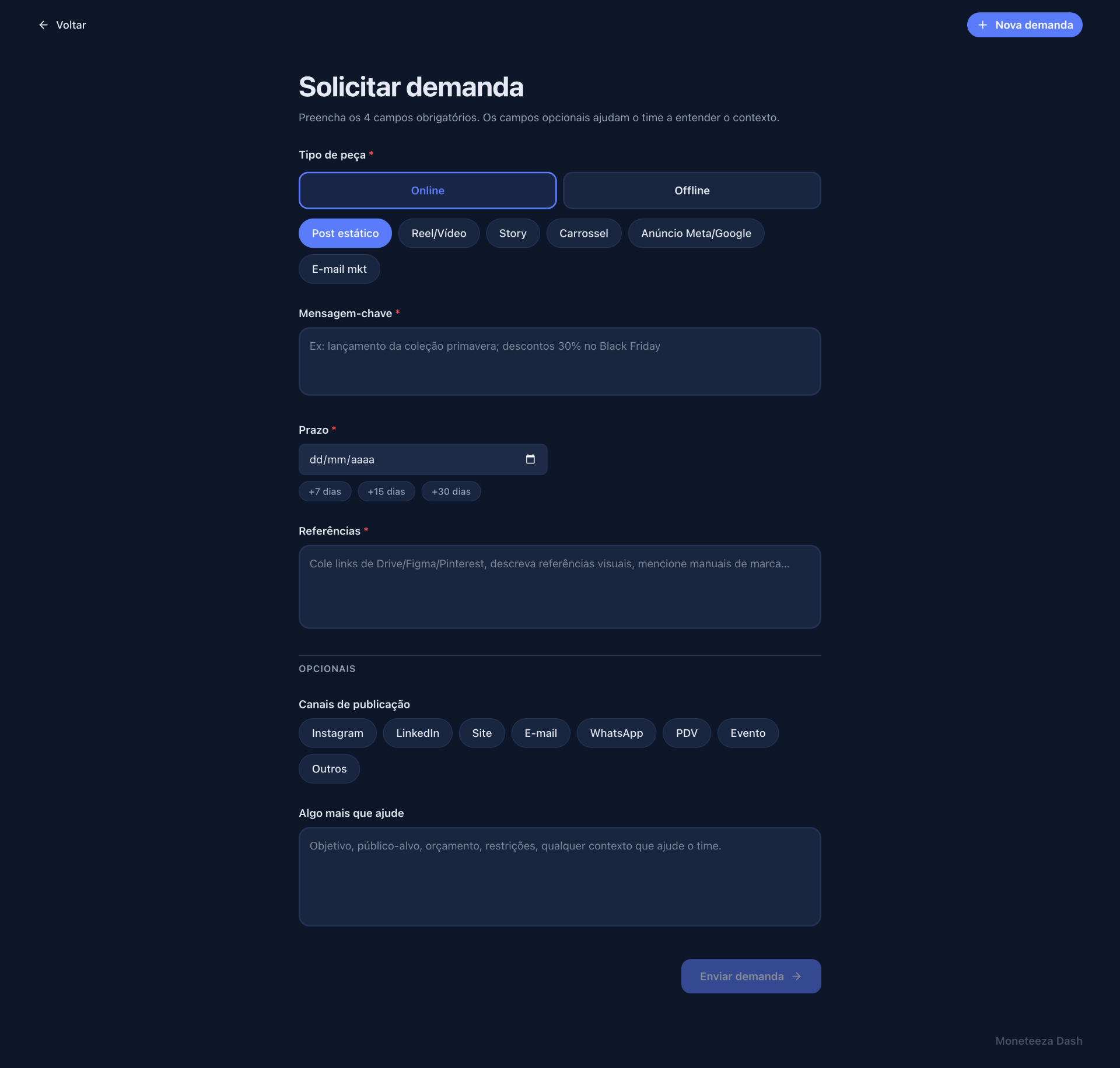 Solicitar demanda · briefing fluido